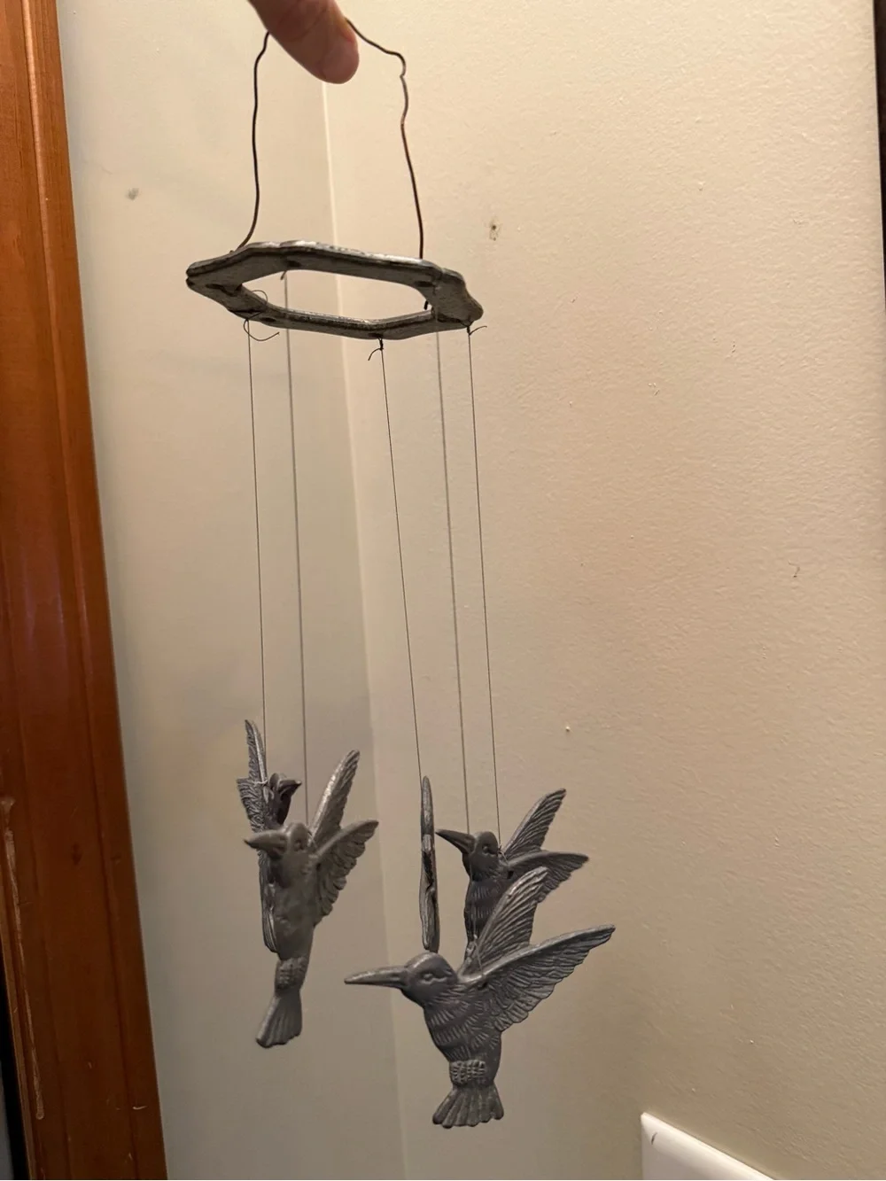 Vintage Pewter Hummingbird Wind Chime Mobile – Silver Tone